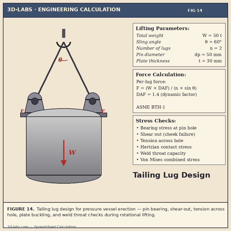 Tailing Lug Design Calculation — Vessel Erection Lug Excel