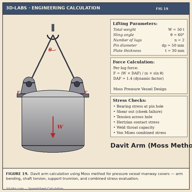 Davit Arm Calculation (Moss Method) — Vessel Maintenance Excel