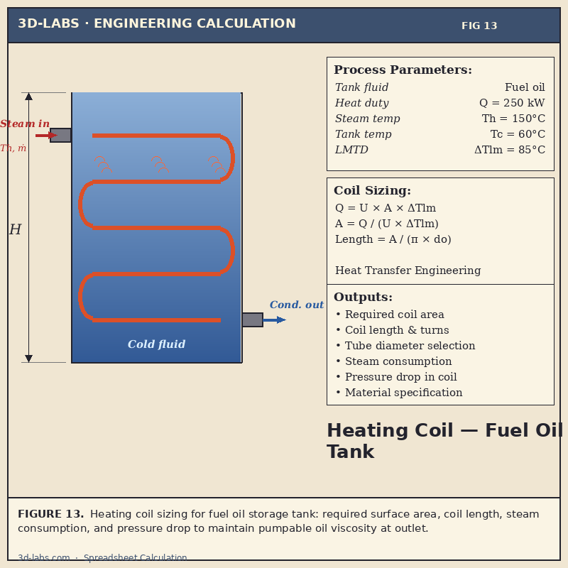 Heating Coil Sizing for Fuel Oil Tank Calculation — Heat Transfer Excel