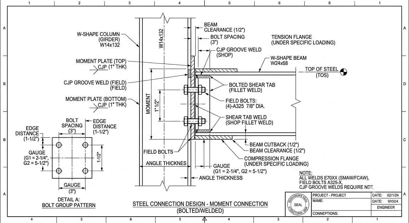 Steel Connection Design — Moment Connection (Bolted/Welded)