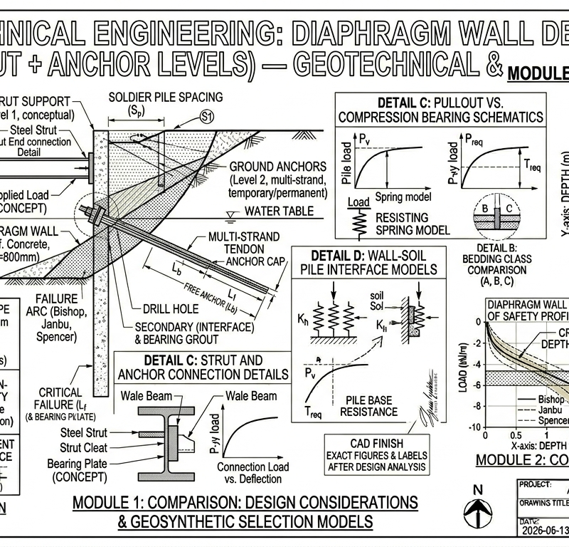 Diaphragm Wall Design (Strut + Anchor Levels)