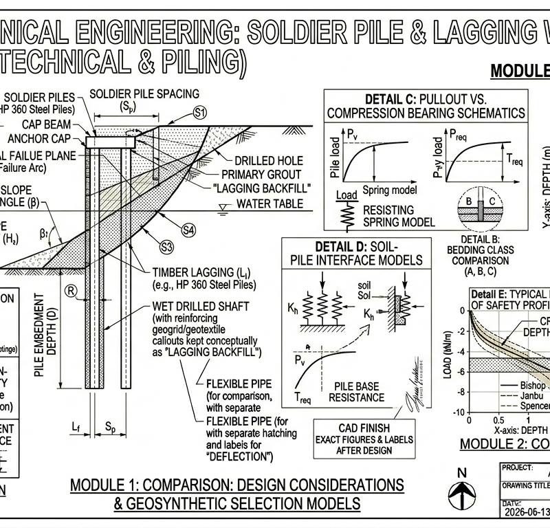 Soldier Pile + Lagging Wall Design