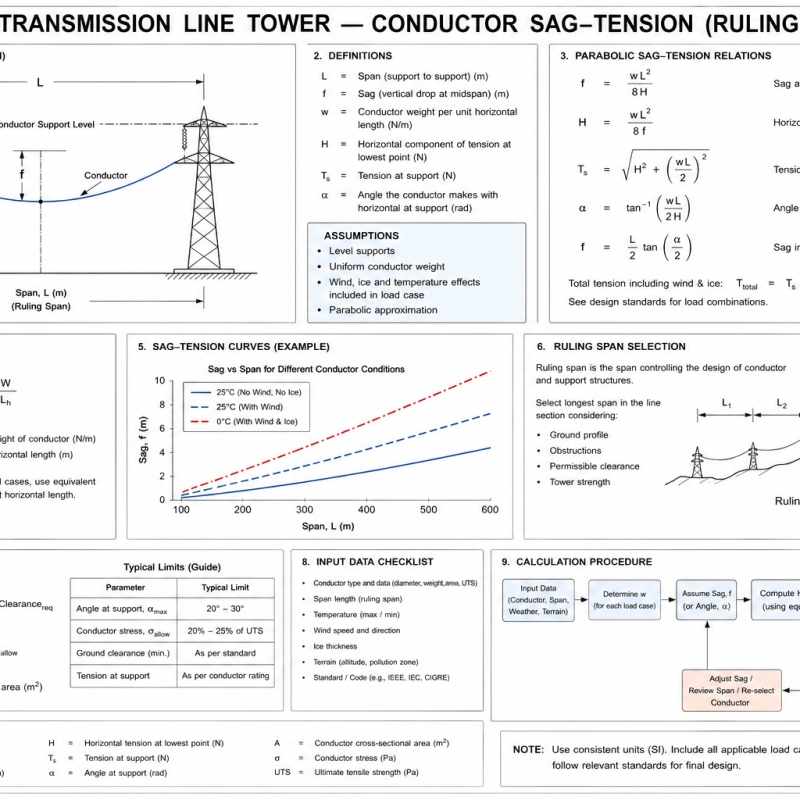 Transmission Line Tower — Conductor Sag-Tension (Ruling Span)