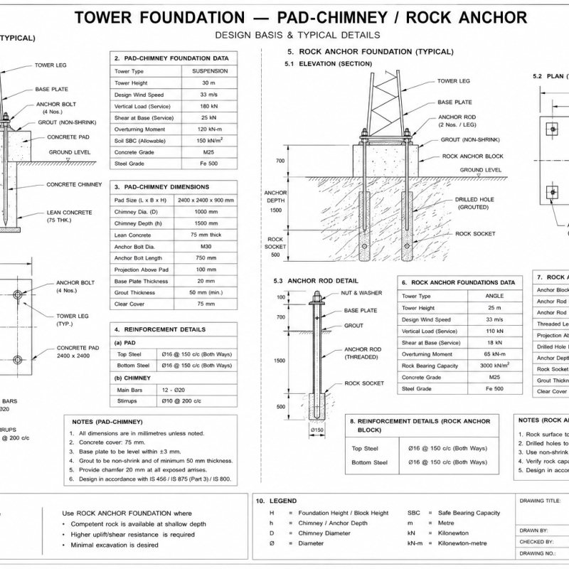 Tower Foundation — Pad-Chimney / Rock Anchor