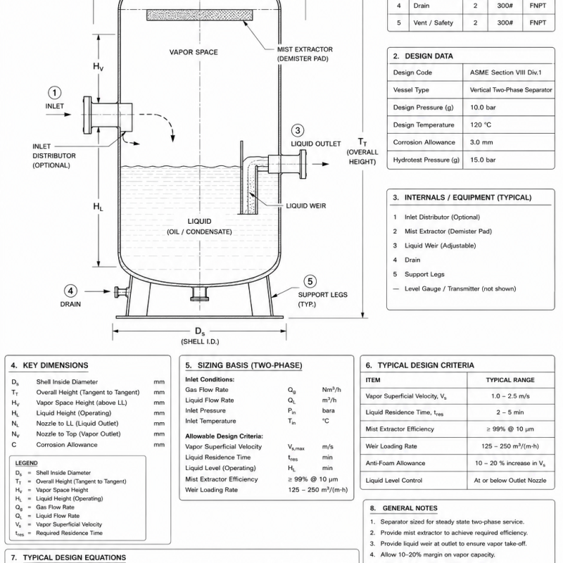 Two-Phase Separator Sizing — Vertical