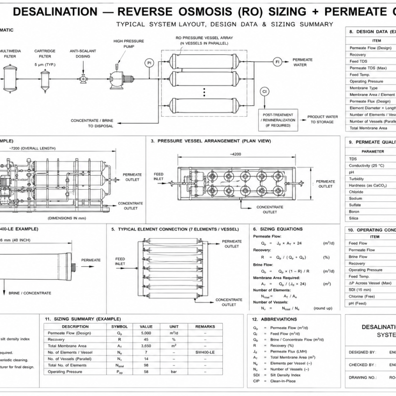 Desalination — RO Sizing + Permeate Quality