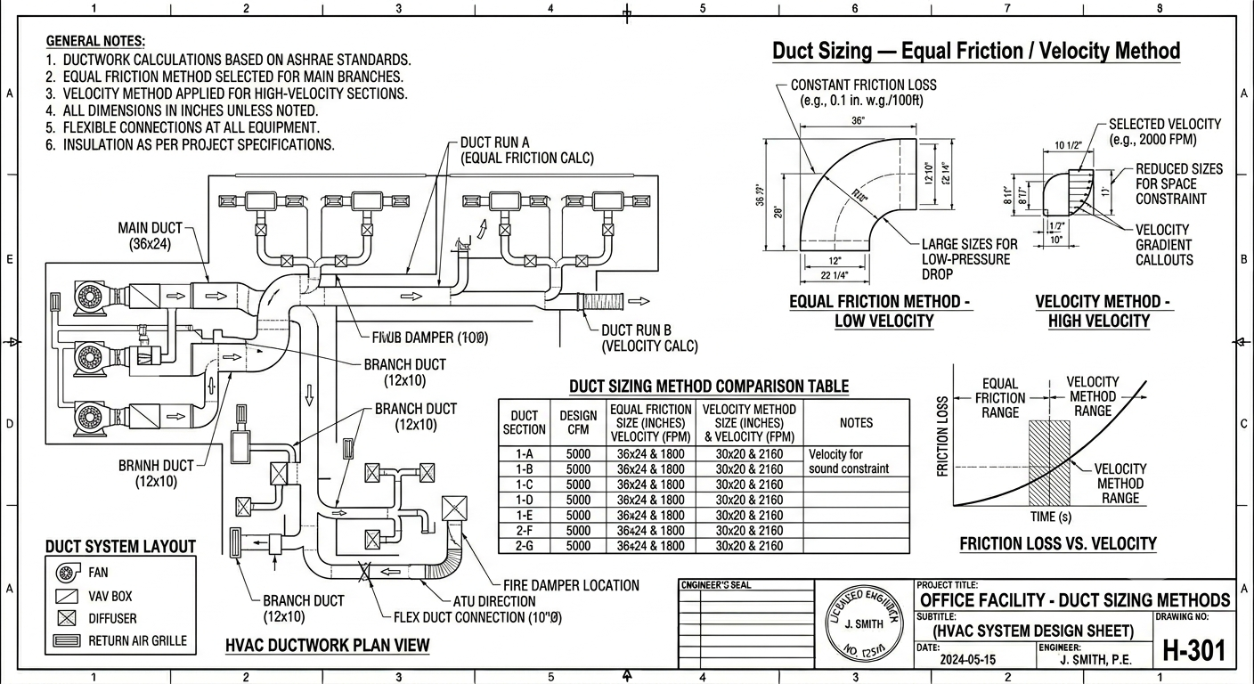 Duct Sizing — Equal Friction / Velocity Method