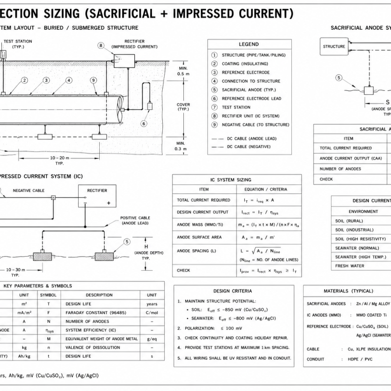 Cathodic Protection Sizing (Sacrificial + Impressed)