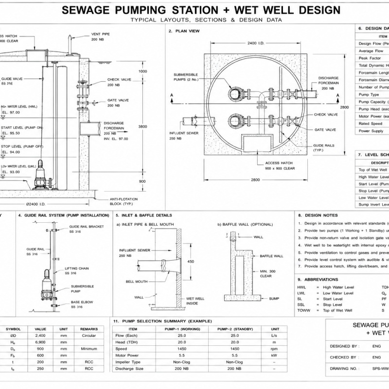 Sewage Pumping Station + Wet Well Design