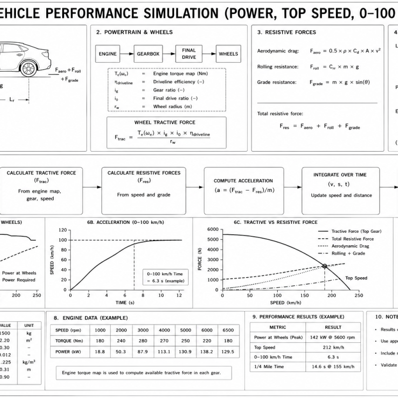 Vehicle Performance Simulation (Power, Top Speed, 0-100)