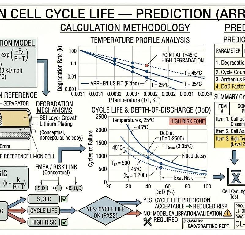 Cycle Life Prediction — Li-ion Cell (Arrhenius)