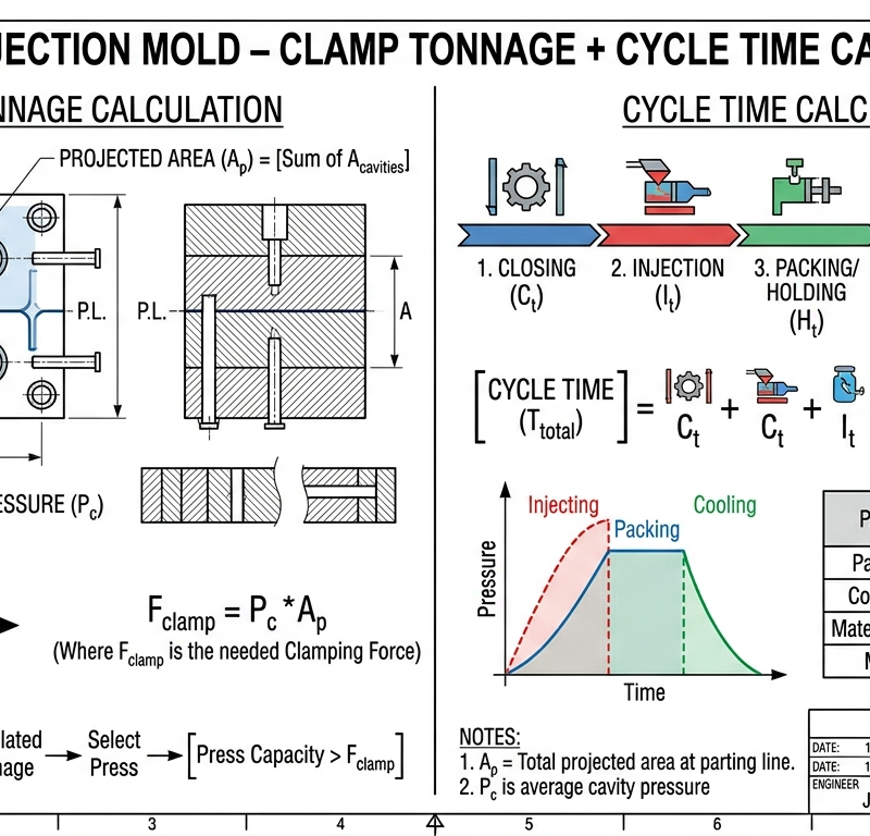 Plastic Injection Mold — Clamp Tonnage + Cycle Time