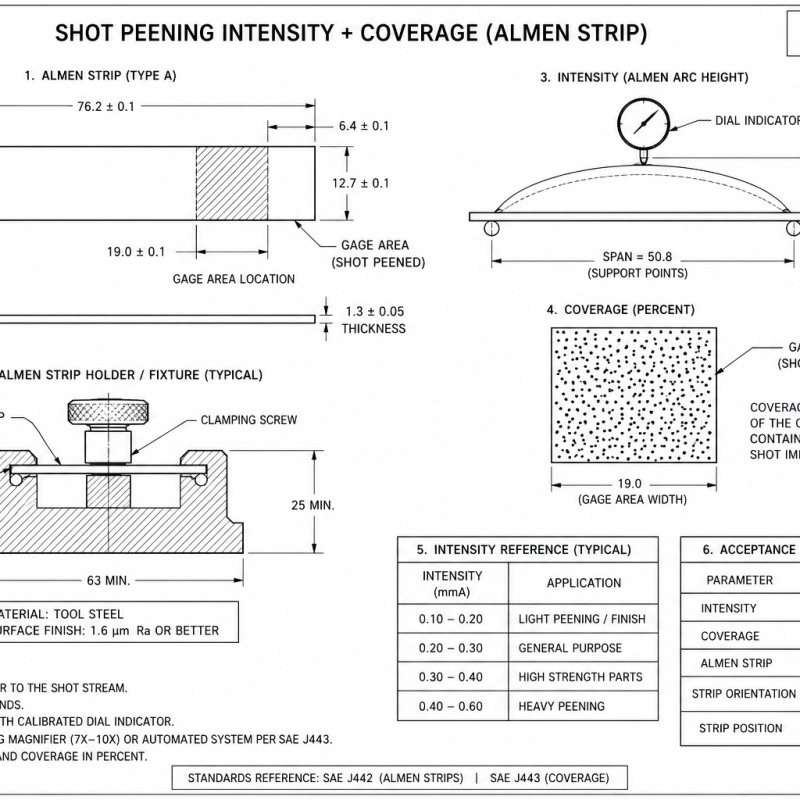 Shot Peening Intensity + Coverage (Almen Strip)