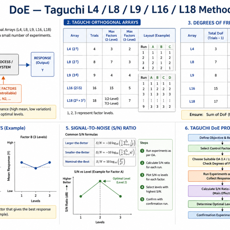 DoE — Taguchi L4/L8/L9/L16/L18