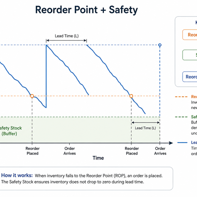 Reorder Point + Safety Stock (Normal Demand)