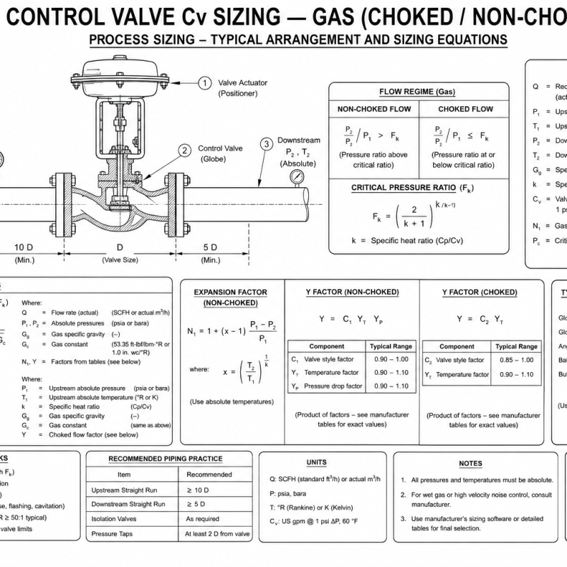 Control Valve Cv Sizing — Gas (Choked / Non-choked)