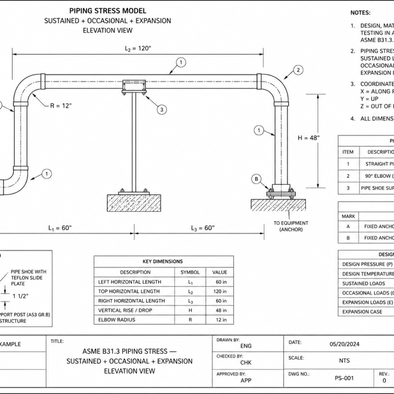 ASME B31.3 Piping Stress — Sustained + Occasional + Expansion