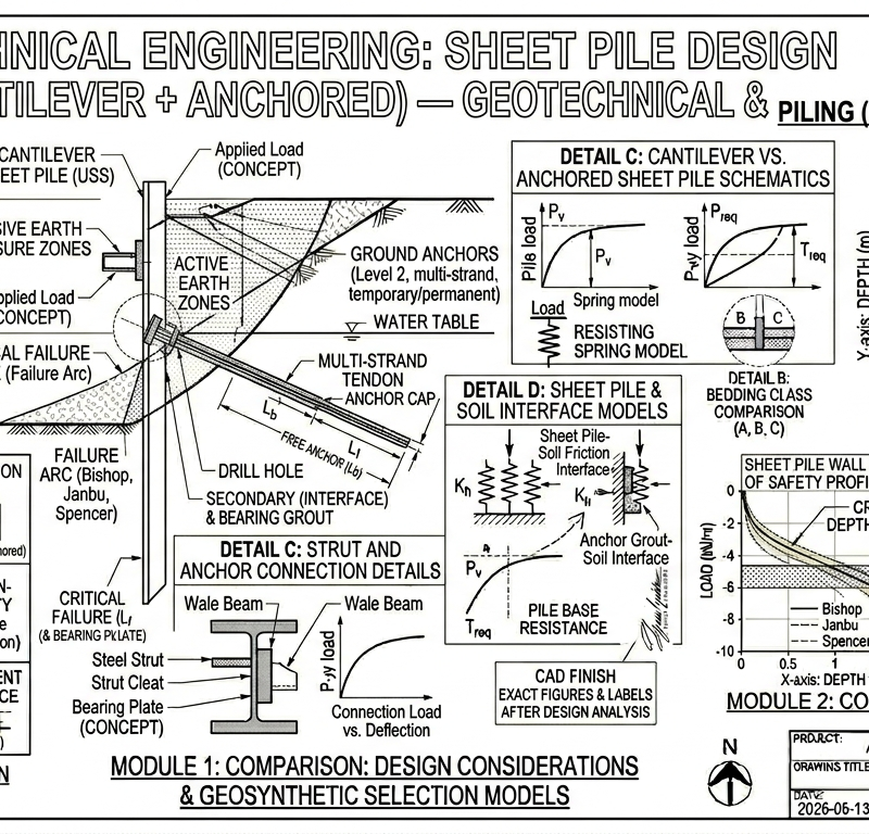 Sheet Pile Design (Cantilever + Anchored)