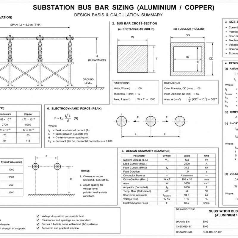 Substation Bus Bar Sizing (Aluminium / Copper)