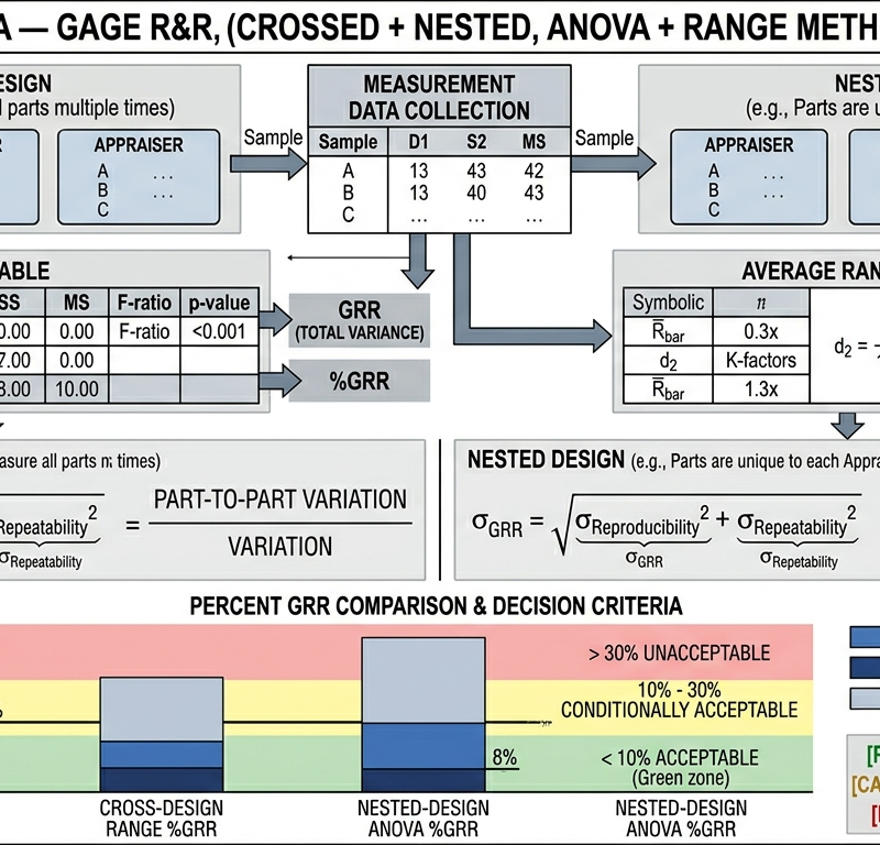 MSA — Gage R&R (Crossed + Nested, ANOVA + Range)