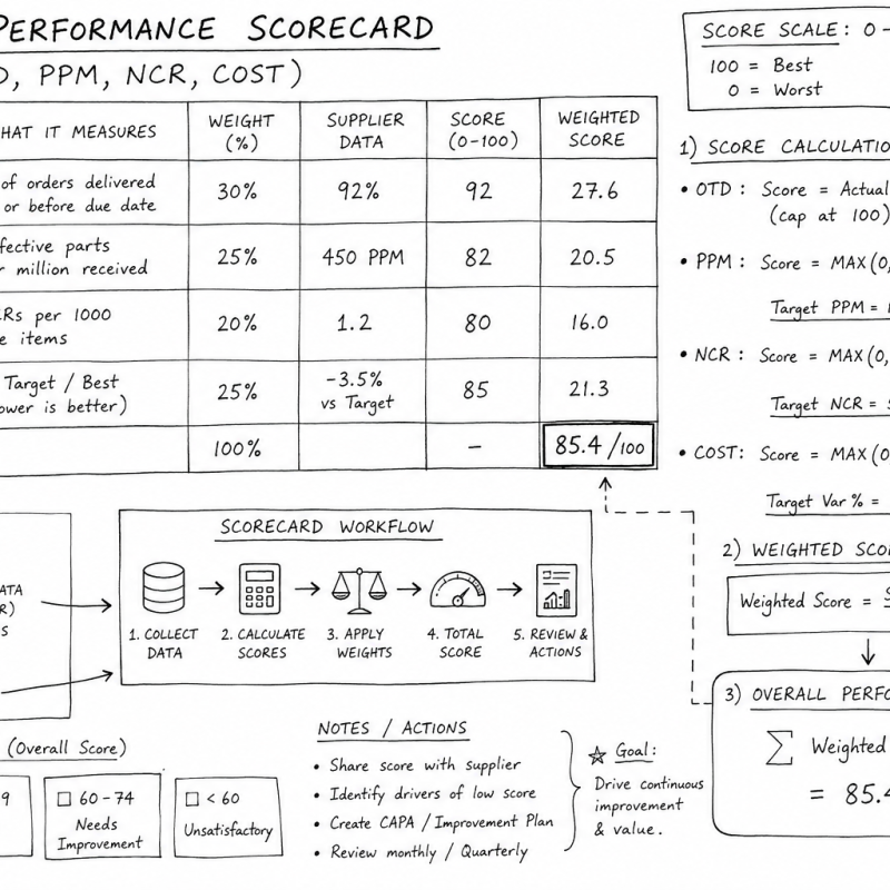 Supplier Performance Scorecard (OTD, PPM, NCR, Cost)