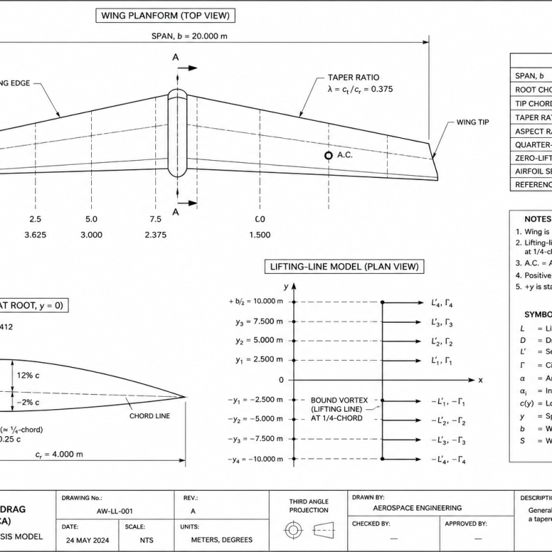 Aircraft Wing Lift + Drag (Lifting-Line / NACA)