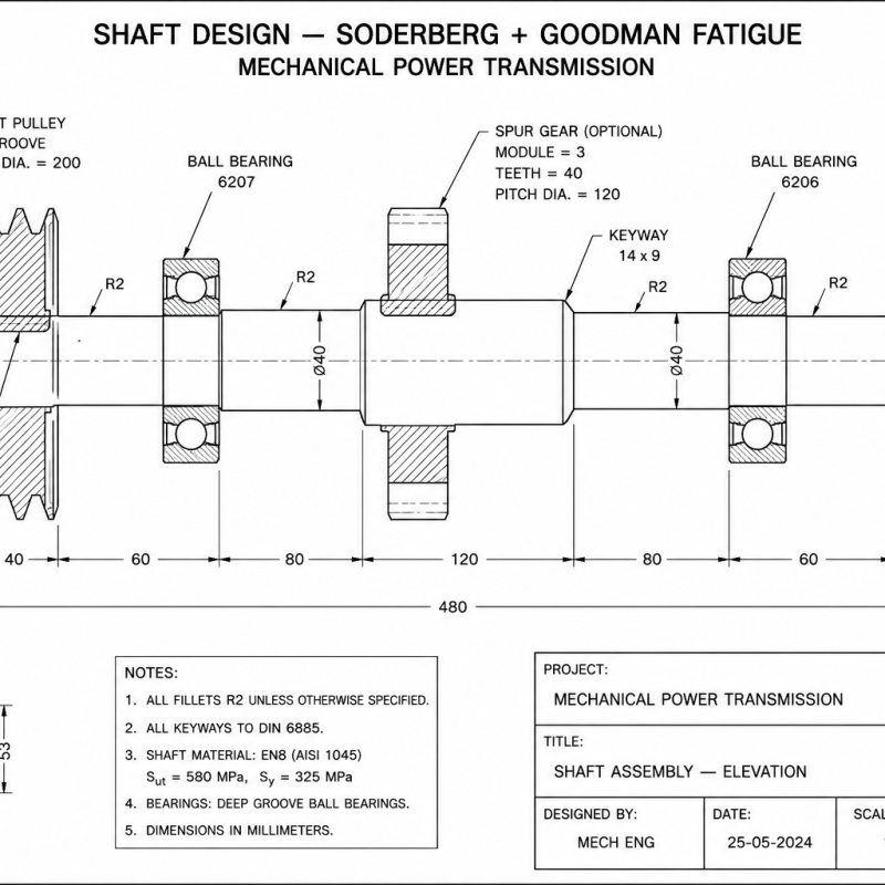 Shaft Design — Soderberg + Goodman Fatigue