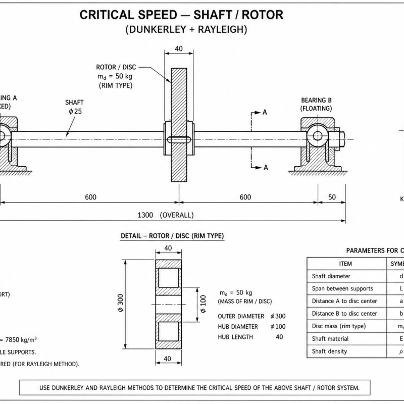 Critical Speed — Shaft / Rotor (Dunkerley + Rayleigh)