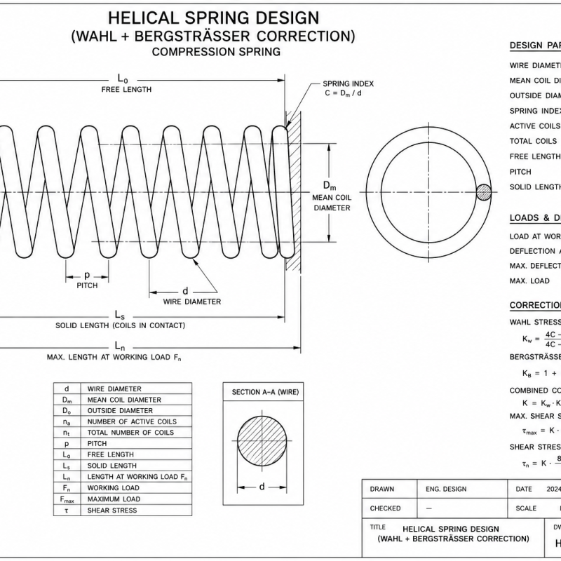 Helical Spring Design (Wahl + Bergsträsser correction)
