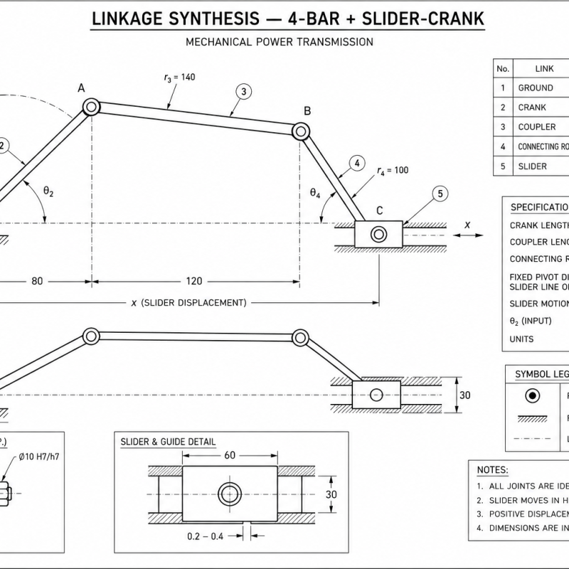 Linkage Synthesis — 4-Bar + Slider-Crank