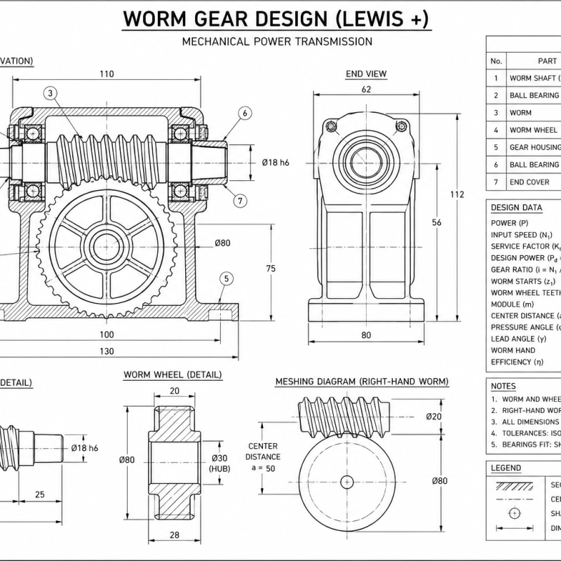 Worm Gear Design (Lewis + AGMA)
