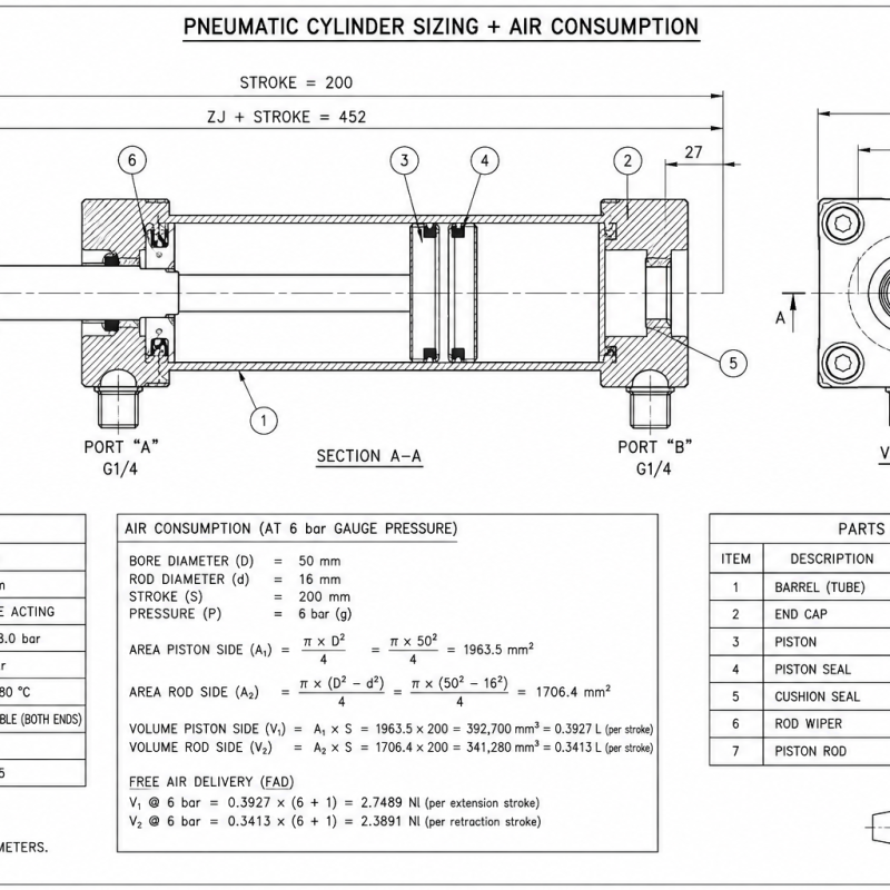 Pneumatic Cylinder Sizing + Air Consumption