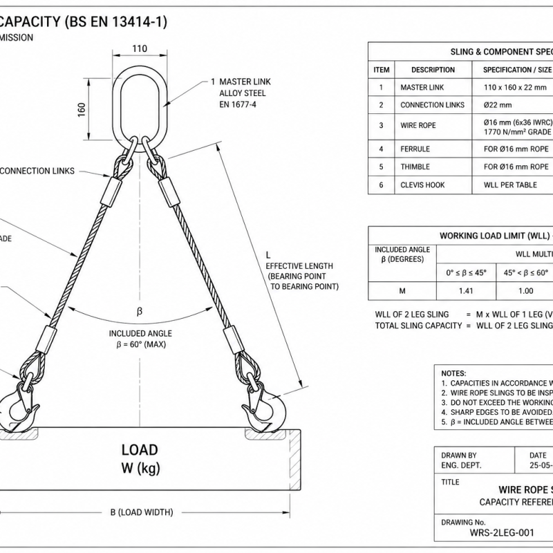 Wire Rope Sling Capacity (BS EN 13414 / ASME B30.9)