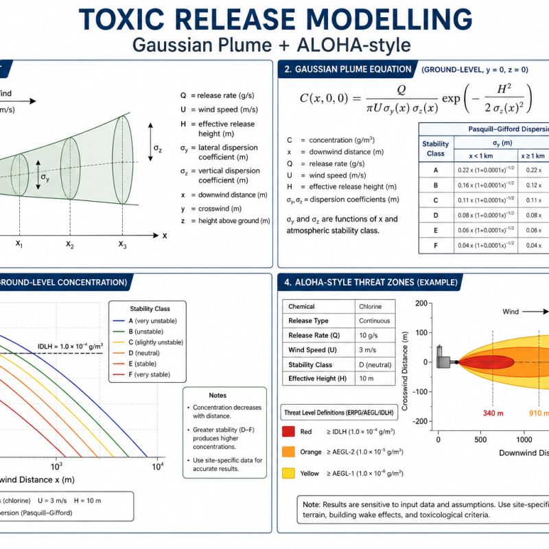 Toxic Release Modelling — Gaussian Plume + ALOHA-style