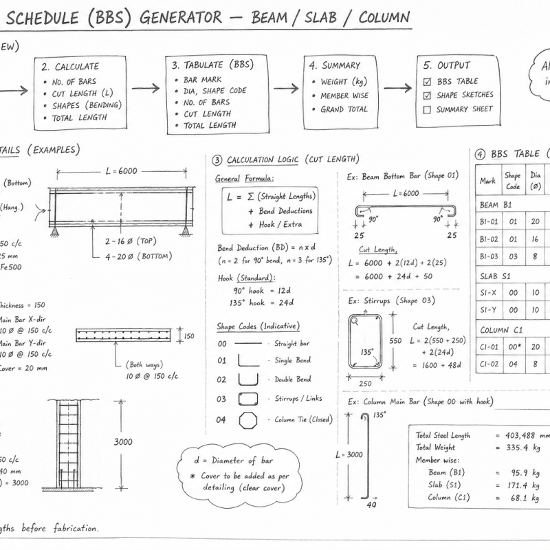 Bar Bending Schedule (BBS) Generator — Beam/Slab/Column