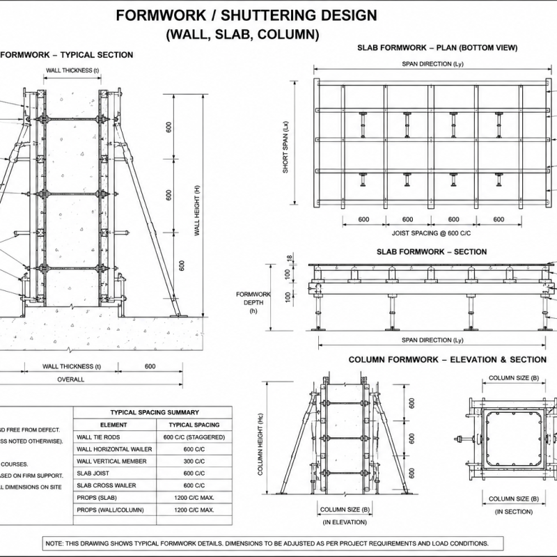 Formwork / Shuttering Design (Wall, Slab, Column)
