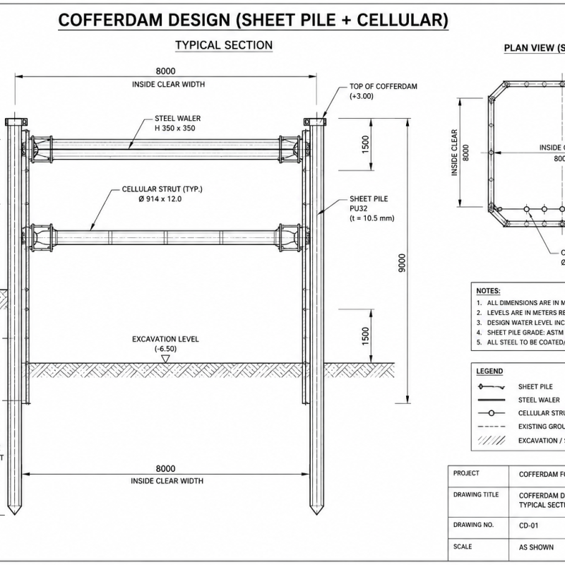 Cofferdam Design (Sheet Pile + Cellular)