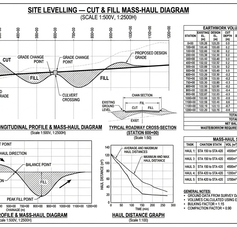 Site Levelling — Cut & Fill Mass-Haul Diagram