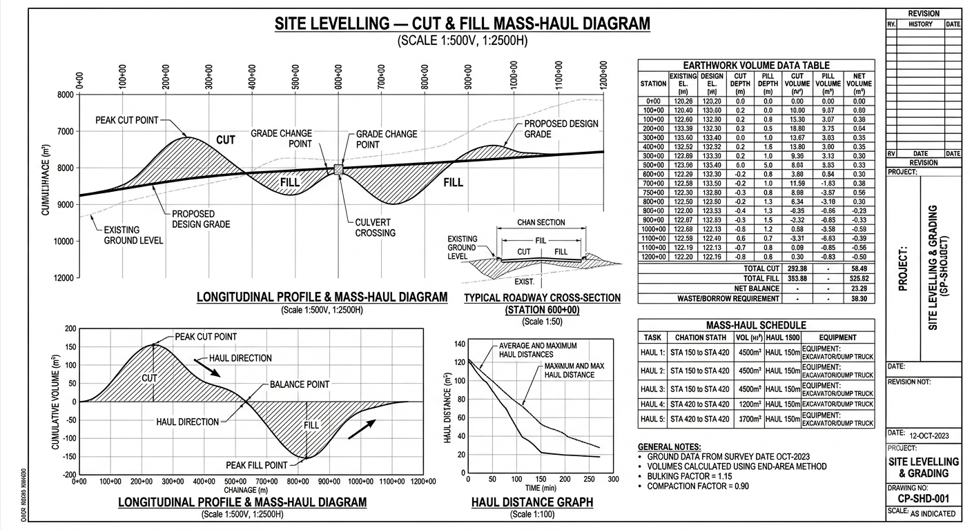 Site Levelling — Cut & Fill Mass-Haul Diagram
