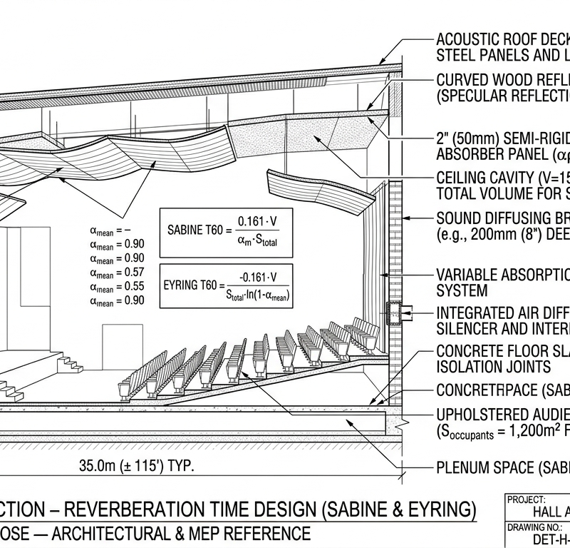 Reverberation Time (Sabine + Eyring) — Hall Design