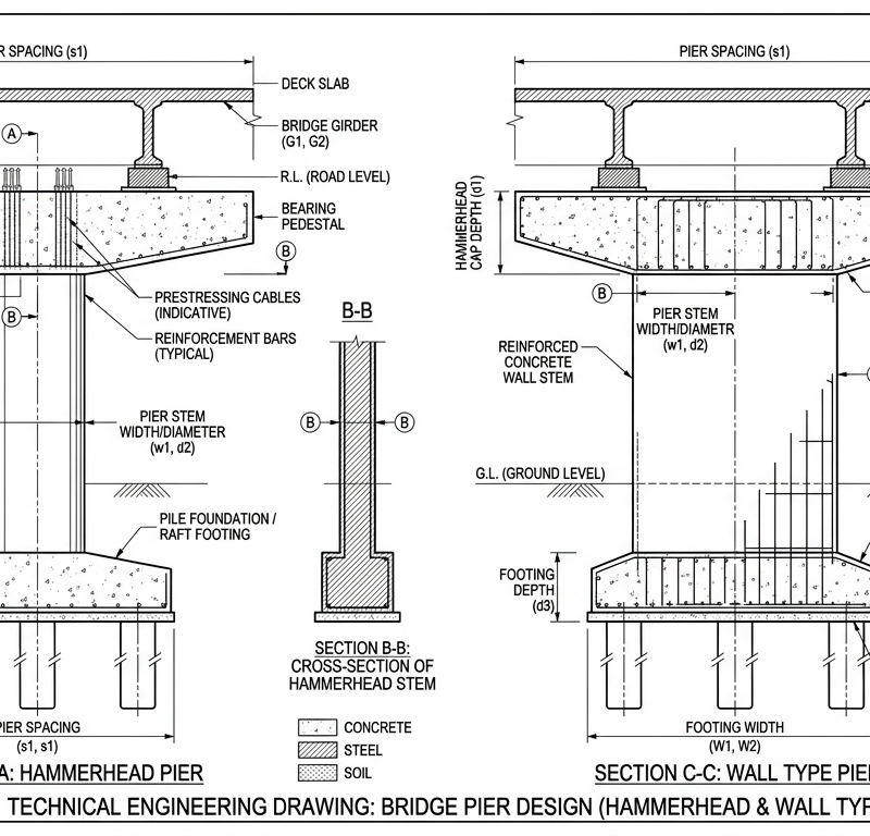 Bridge Pier Design (Hammerhead + Wall Type)