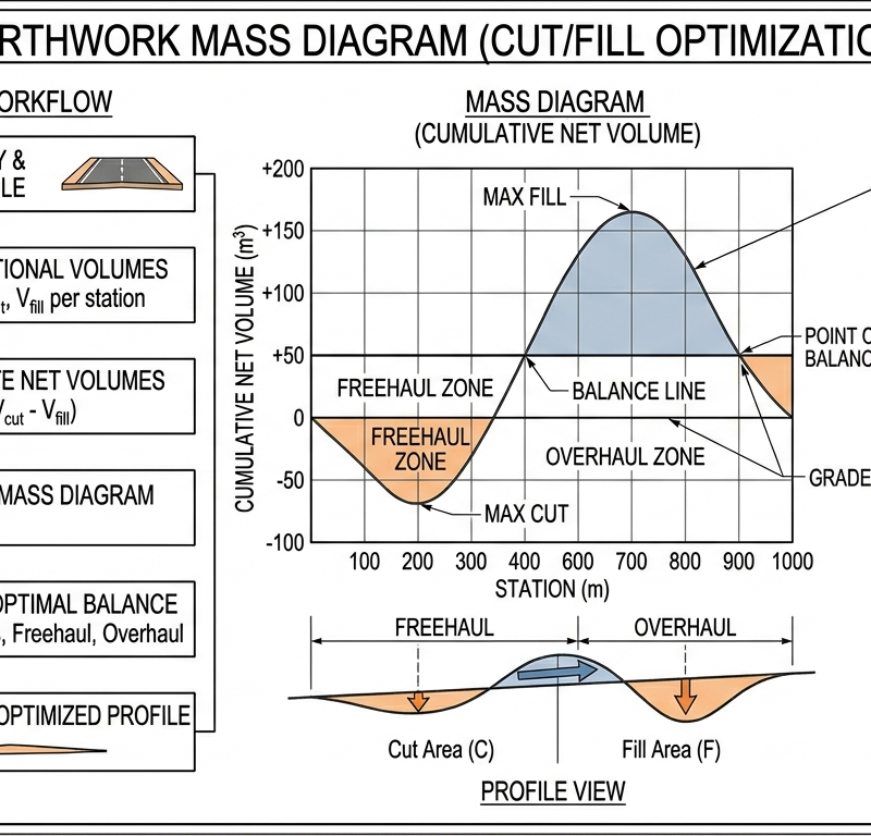 Earthwork Mass Diagram (Cut/Fill Optimisation)
