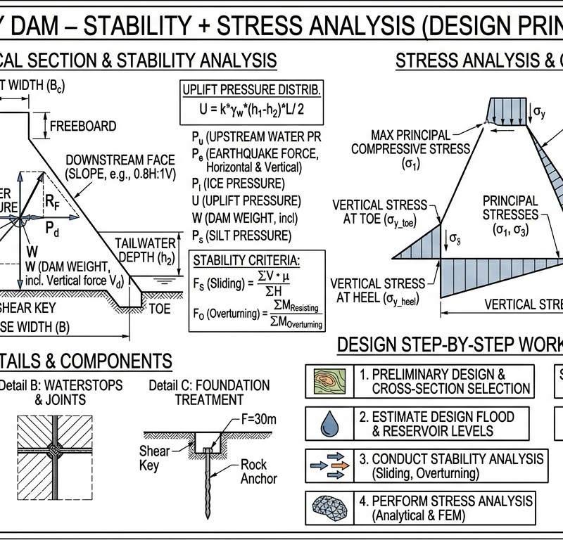 Gravity Dam — Stability + Stress Analysis