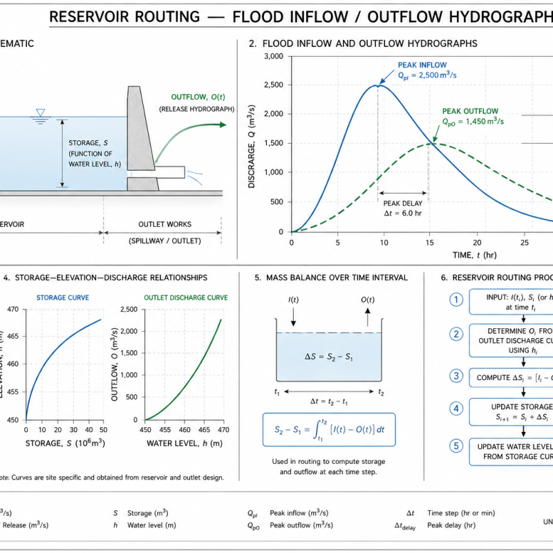 Reservoir Routing — Flood Inflow / Outflow Hydrograph