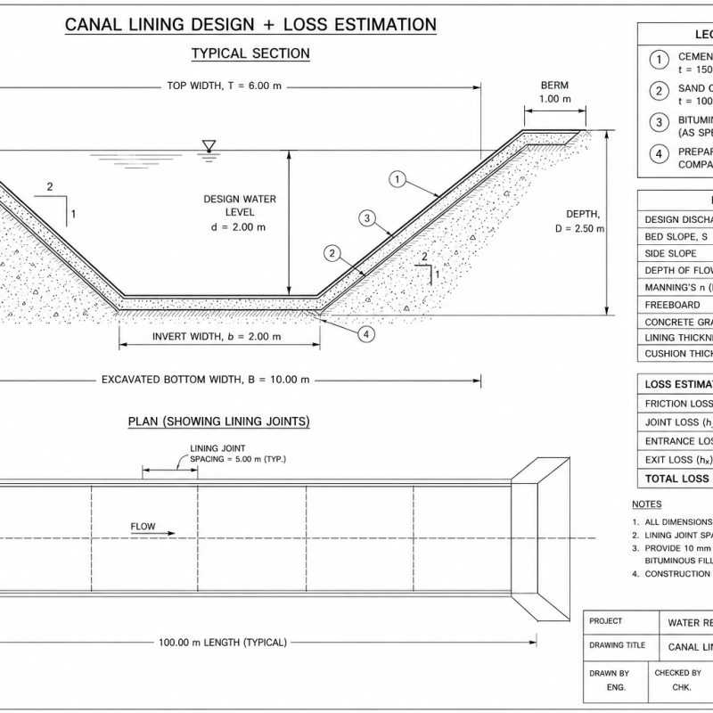 Canal Lining Design + Loss Estimation