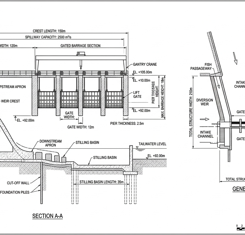 Diversion Weir + Barrage Design