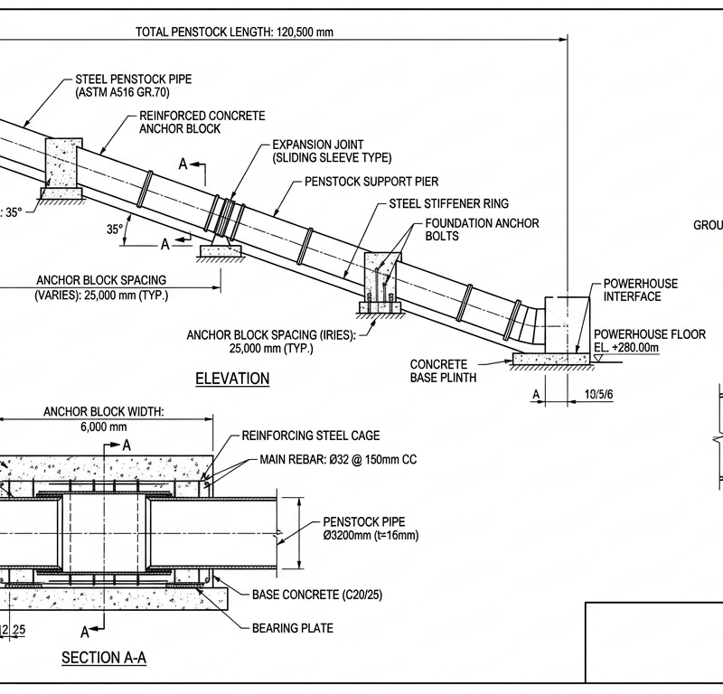 Penstock Pipe Design (Steel + Anchor Block)