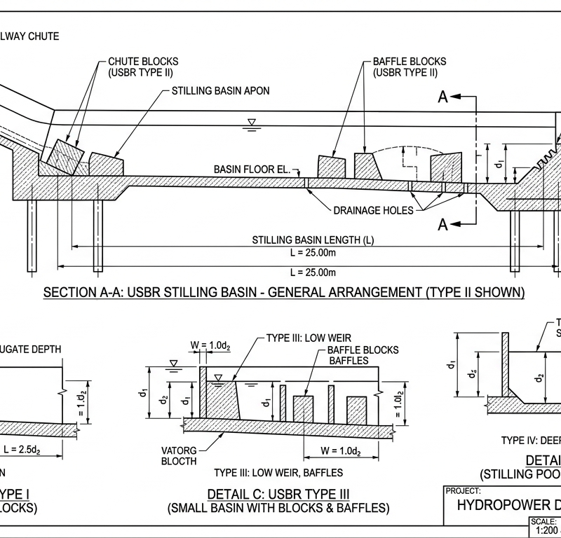 Stilling Basin — Type I/II/III/IV USBR