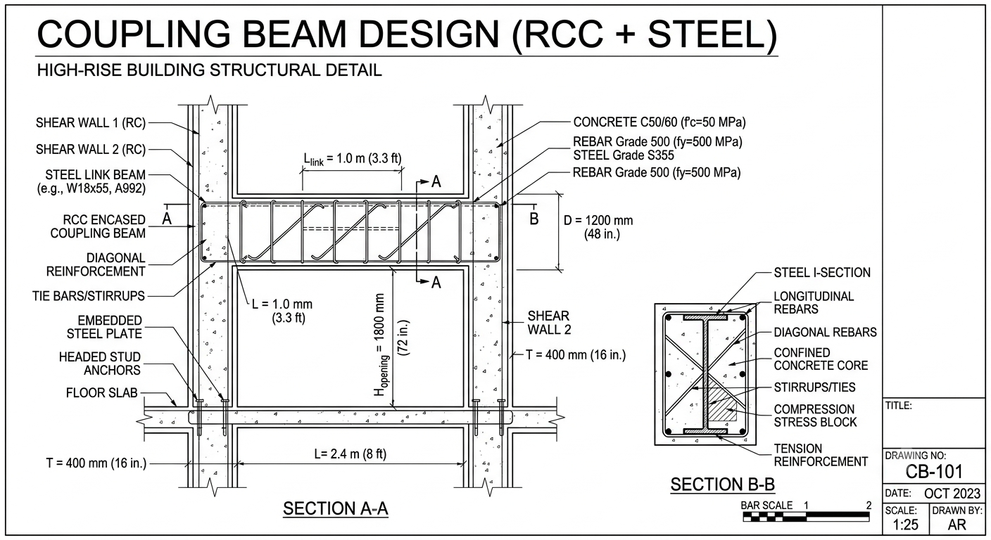 Coupling Beam Design (RCC + Steel)