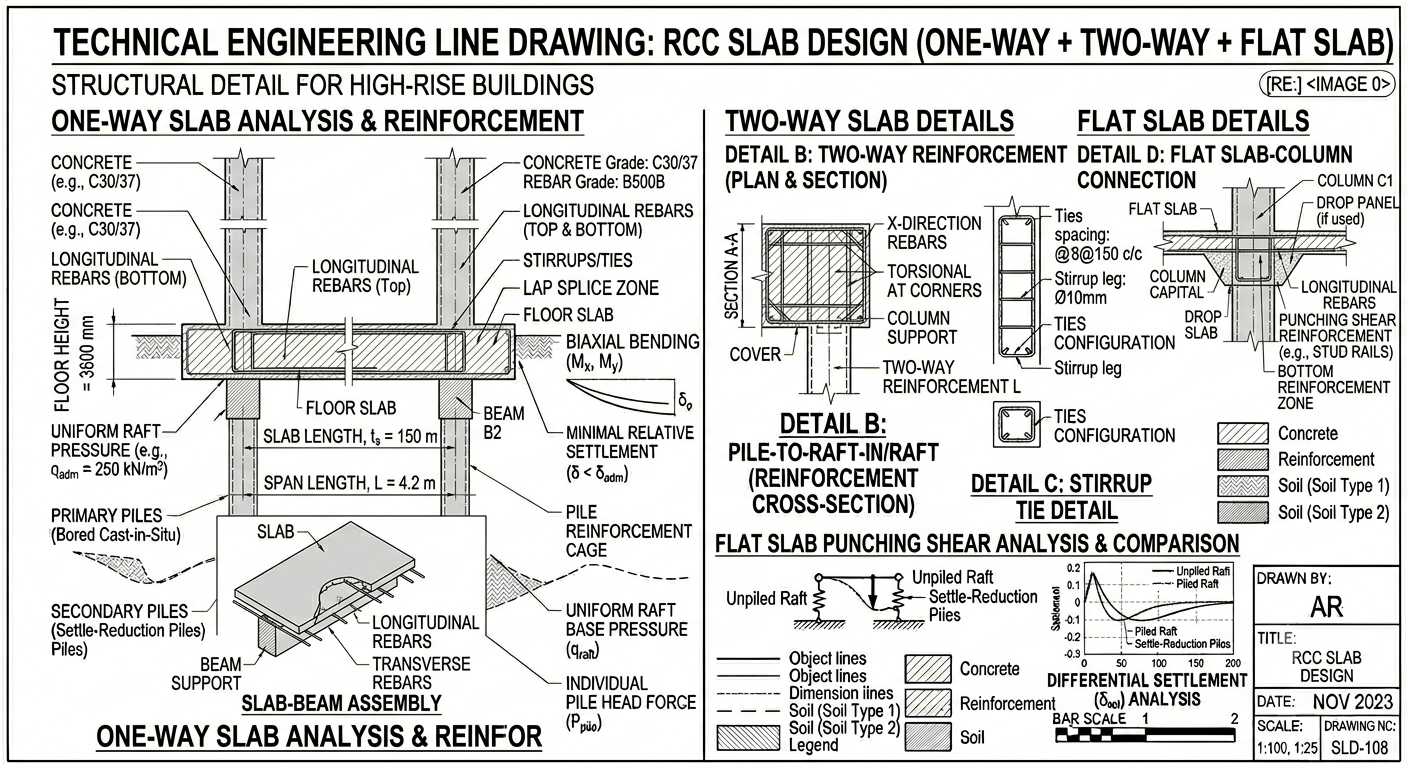 RCC Slab Design (One-way + Two-way + Flat Slab)